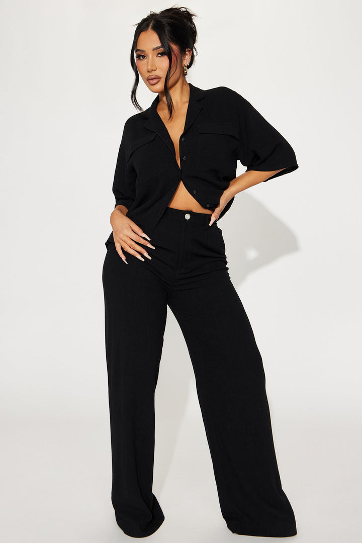 Women's Linen Viscose Matching Pants Set — Button Front, Short Sleeve | Yvezi — 1