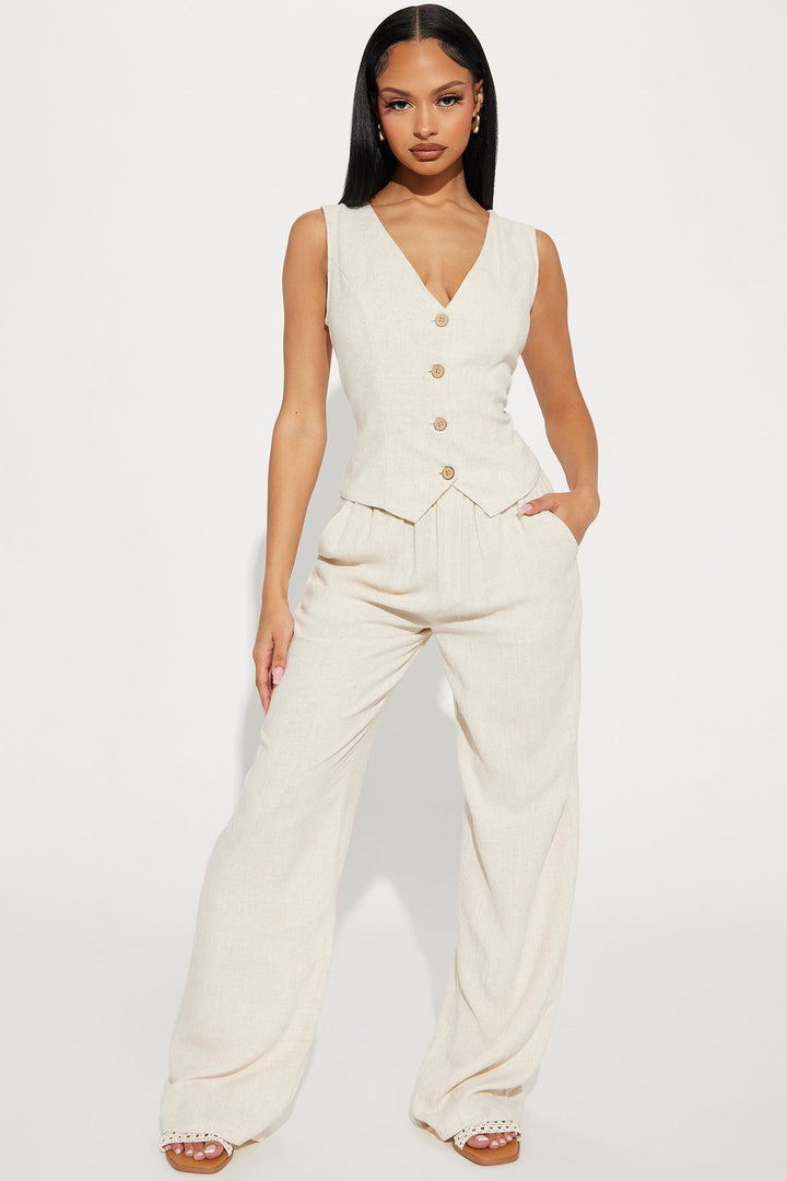 Women's Linen Matching Pants Set — Sleeveless, Wide Leg | Yvezi — 2