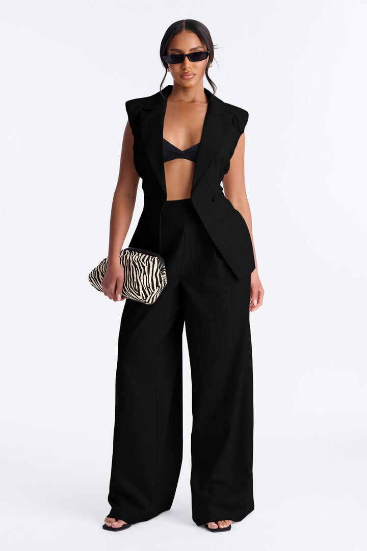 Women's Wide Leg Linen Viscose Pants — Pleated | Yvezi — 1