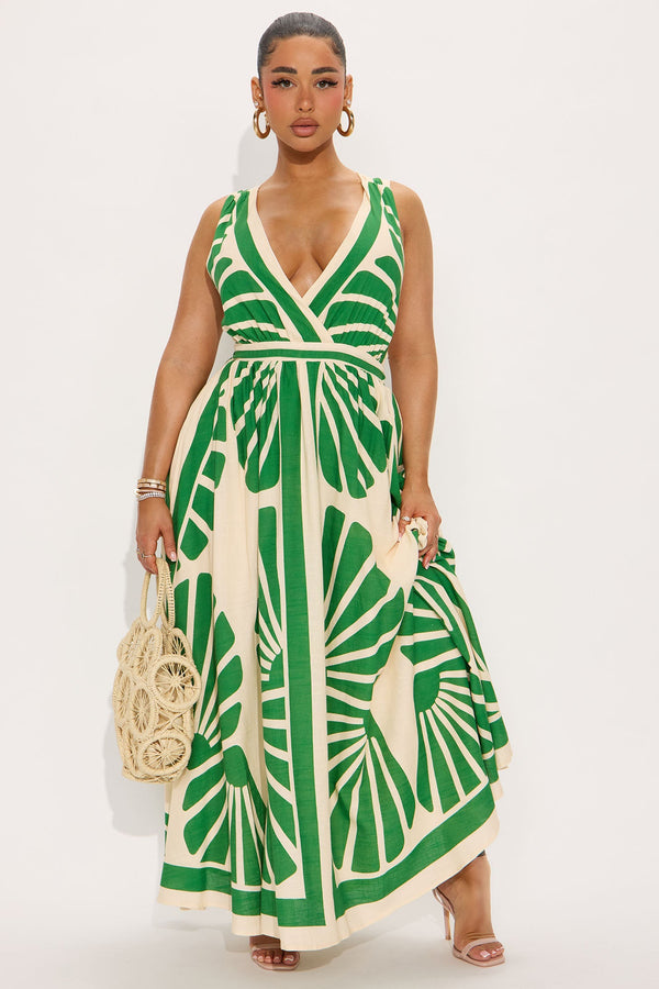 Women's Linen Maxi Dress — Sleeveless, Pleated | Yvezi — 1