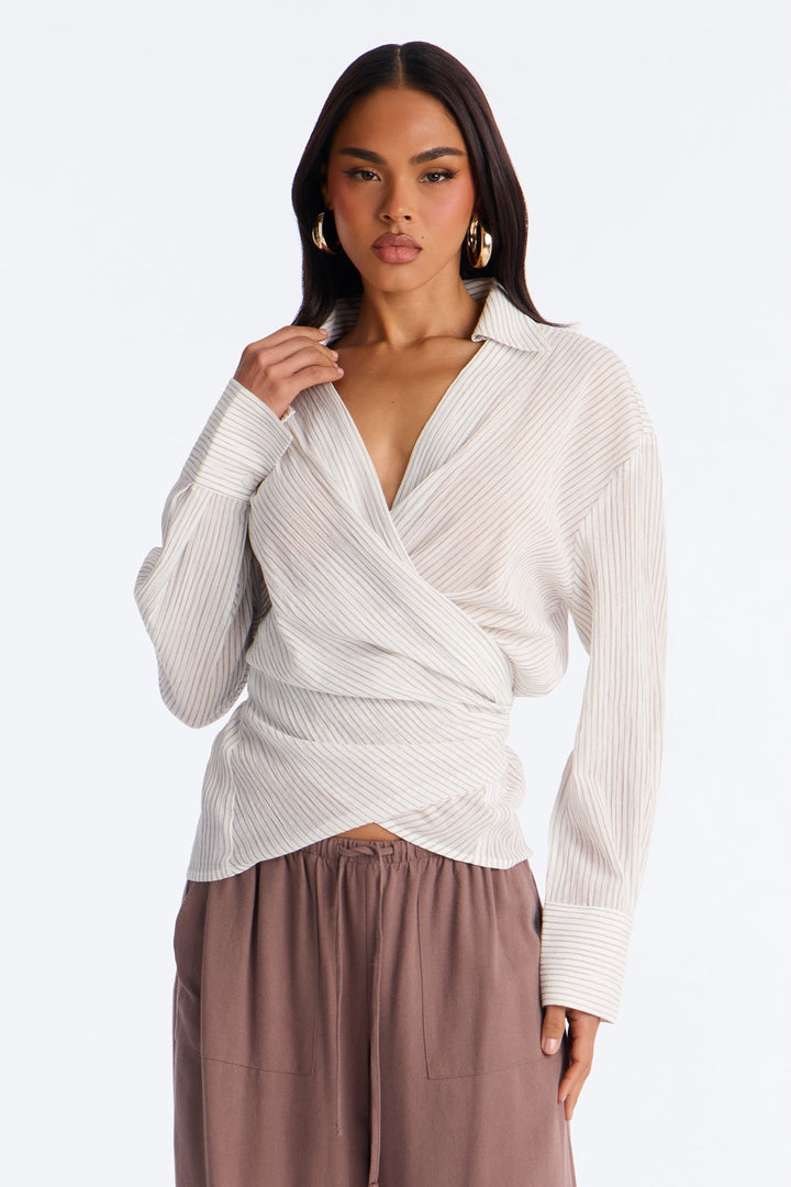 Women's Pinstripe Cotton Blouse | Yvezi — 1