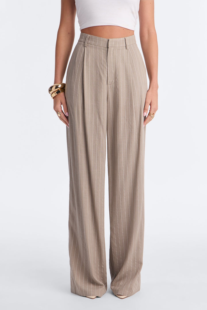 Women's Pleated Wide Leg Cotton Pants | Yvezi — 2