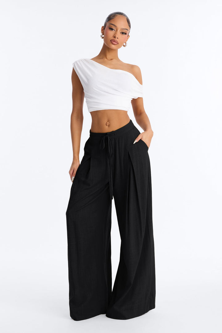 Women's Wide Leg Linen Viscose Pants — Pleated | Yvezi — 1