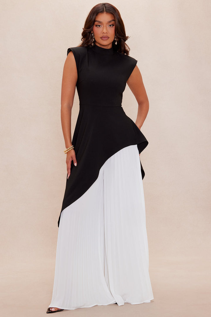 Women's Pleated Matching Pants Set — Sleeveless, Wide Leg | Yvezi — 1
