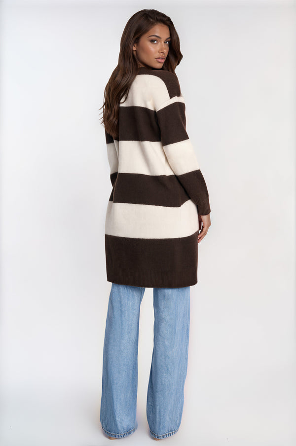 Women's Striped Long Sleeve Cardigan | Yvezi — 1