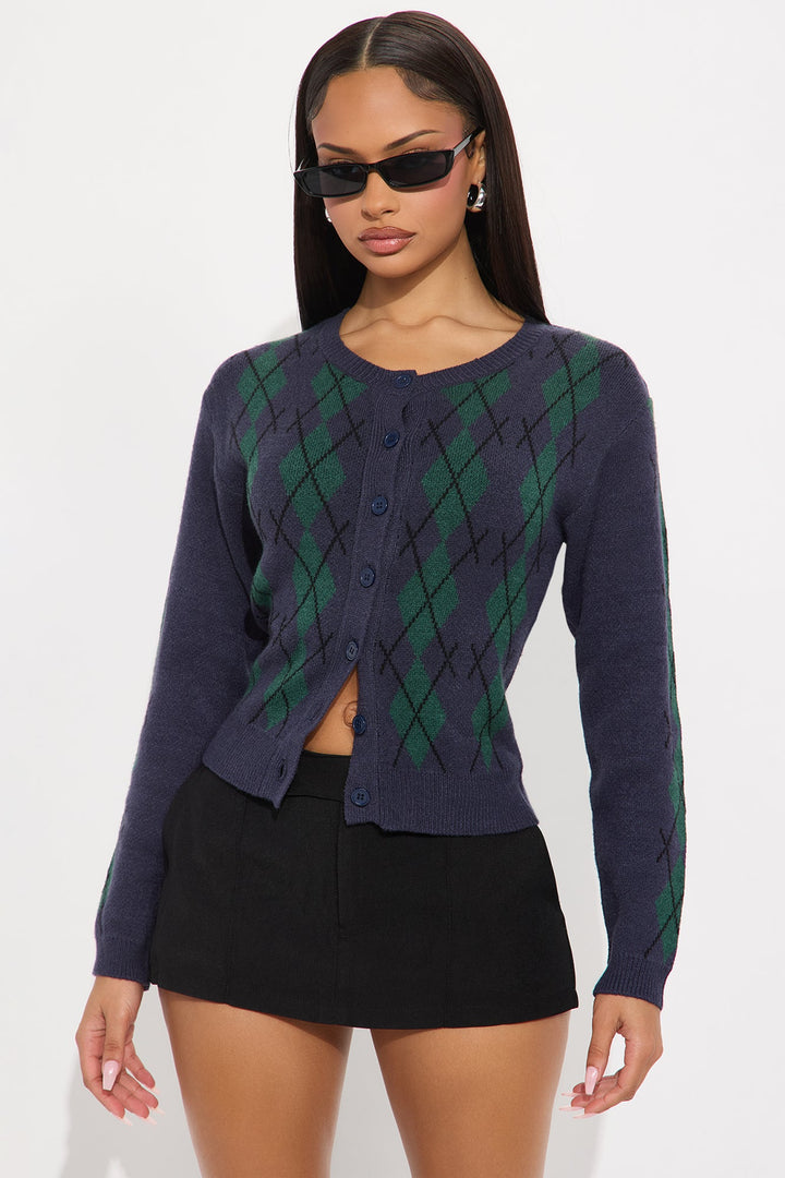 Women's Argyle Cardigan — Crew Neck | Yvezi — 1