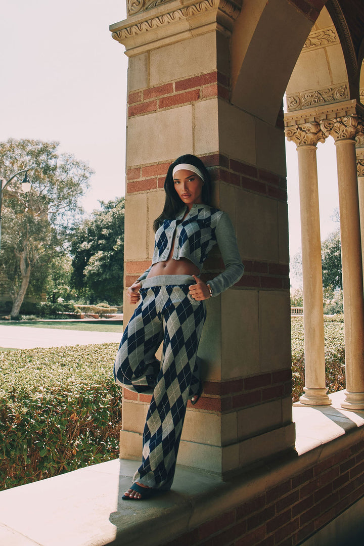 Women's Argyle Viscose Matching Pants Set — Long Sleeve | Yvezi — 1