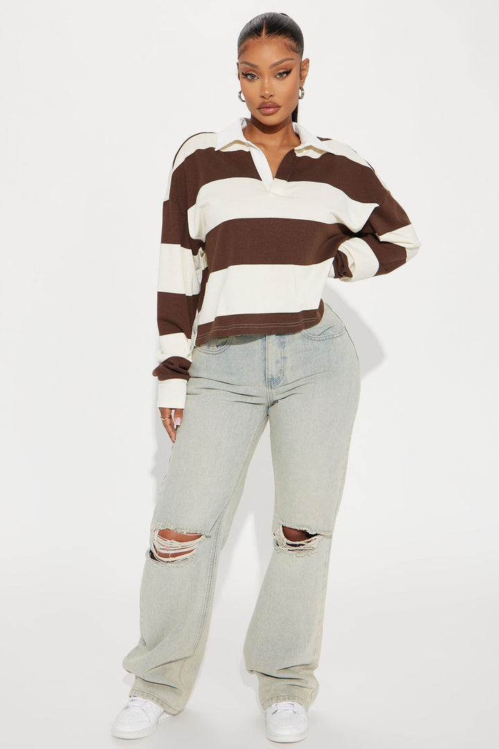 Women's Striped Cotton Top — Long Sleeve, Collared | Yvezi — 2