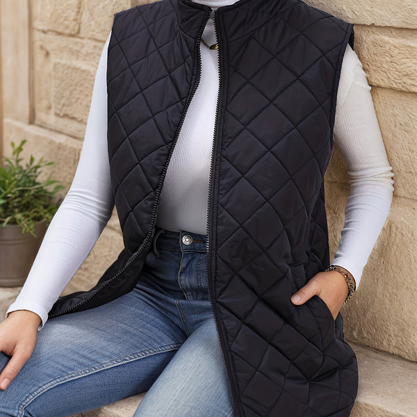 Lowri | Women's Longline Quilted Zip-Up Gilet — view 1