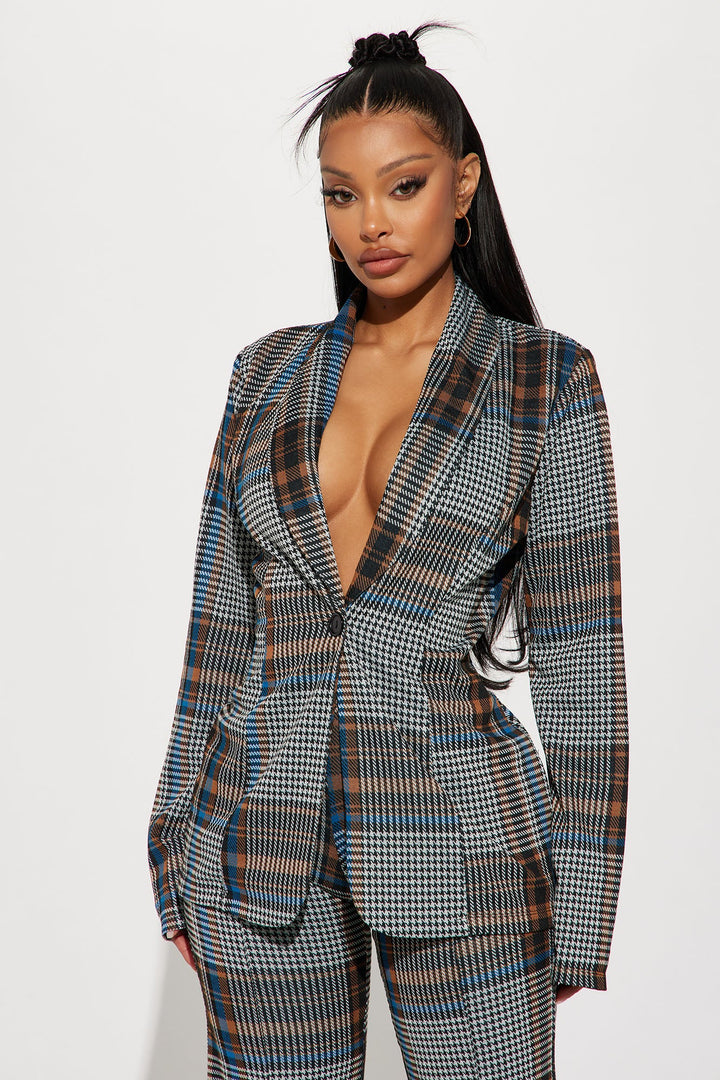 Women's Check Blazer and Pants Set — Wide Leg | Yvezi — 2