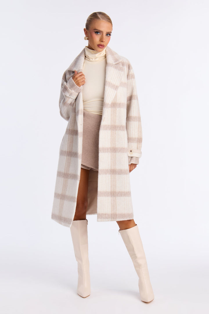 Women's Check Coat — Long Sleeve | Yvezi — 1