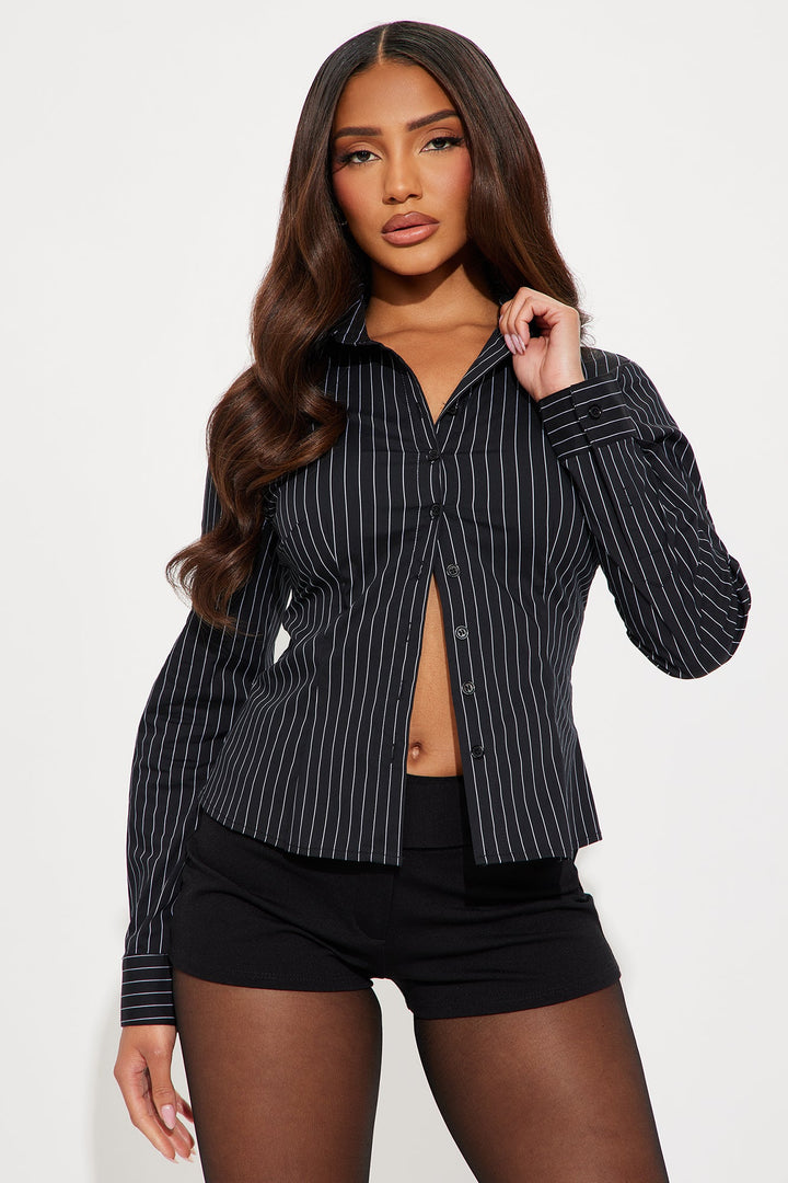 Women's Striped Cotton Shirt — Button Front, Long Sleeve | Yvezi — 1