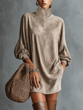 Zoraya | Women's Faux Suede Roll-Neck Long-Sleeve Dress — view 1