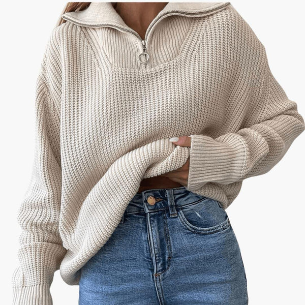 Women's Chunky Ribbed Funnel-Neck Half-Zip Jumper — view 1