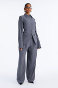 Women's Pinstripe Blazer and Pants Set — Wide Leg | Yvezi — 1