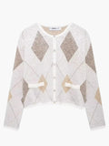 Women's Cropped Argyle Knit Cardigan — view 1