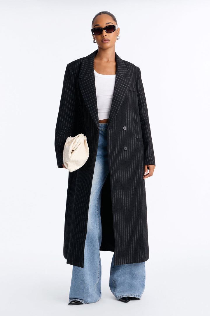 Women's Pinstripe Double-Breasted Coat | Yvezi — 1