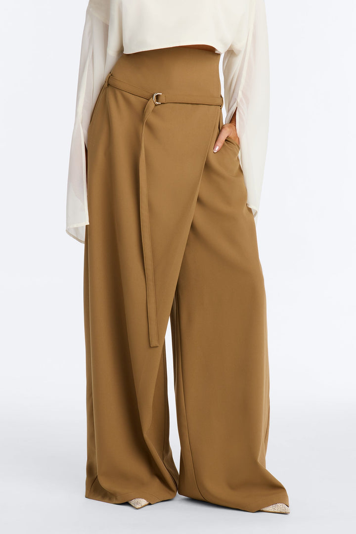 Women's Belted High-Waisted Pants — Wide Leg | Yvezi — 2
