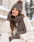 Ismay | Women's Leopard Print Hat, Scarf & Gloves Set – Knitted Winter Gift Set — view 1