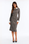 Women's Check Midi Dress — Long Sleeve | Yvezi — 1