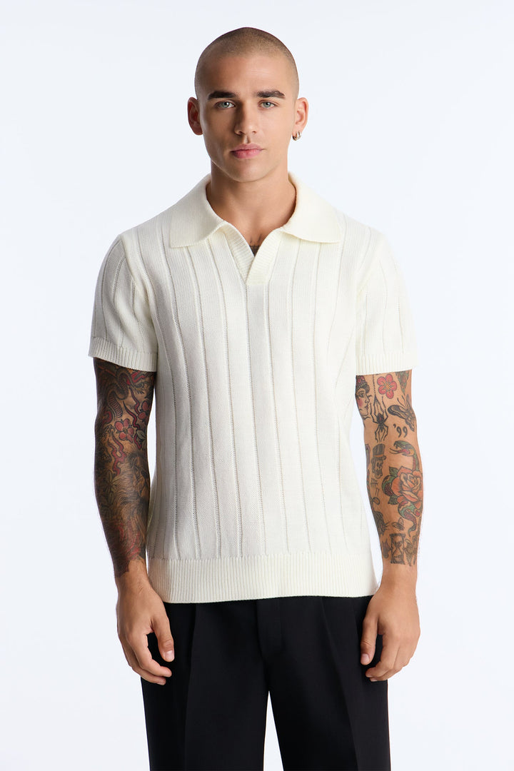 Men's Knit Polo Shirt — Short Sleeve, Ribbed | Yvezi — 1