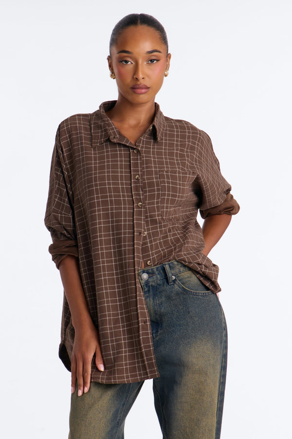 Women's Check Oversized Shirt — Long Sleeve | Yvezi — 1