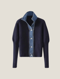 Célestia | Women's Collared Contrast Knit Cardigan — view 1