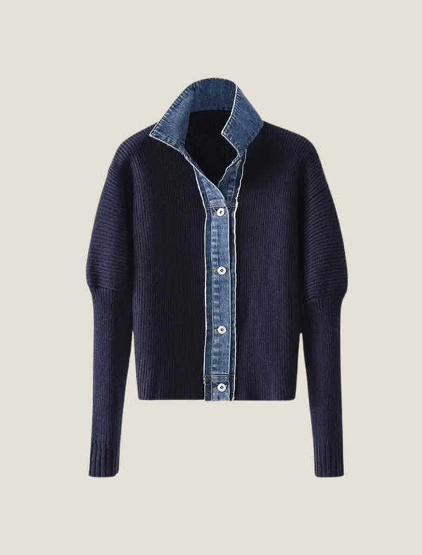Célestia | Women's Collared Contrast Knit Cardigan — view 1