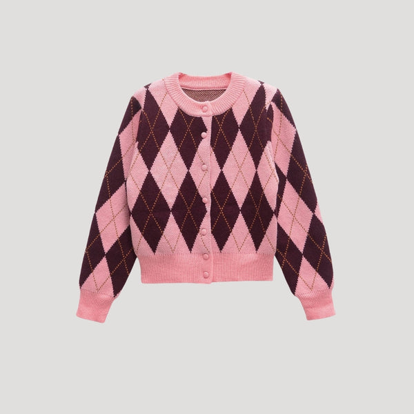 Women's Cropped Argyle Knit Cardigan — view 1