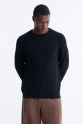 Men's Cable Knit Cotton Sweater — Long Sleeve, Crew Neck | Yvezi — 1