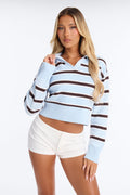 Women's Striped Knit Polo Sweater — Long Sleeve | Yvezi — 1