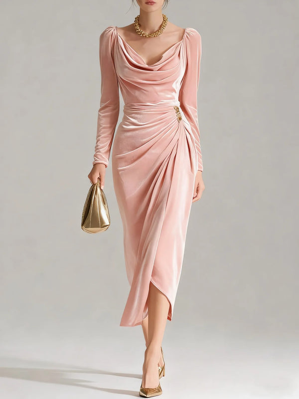 Women's Ruched Velvet Midi Christmas Party Dress — view 1