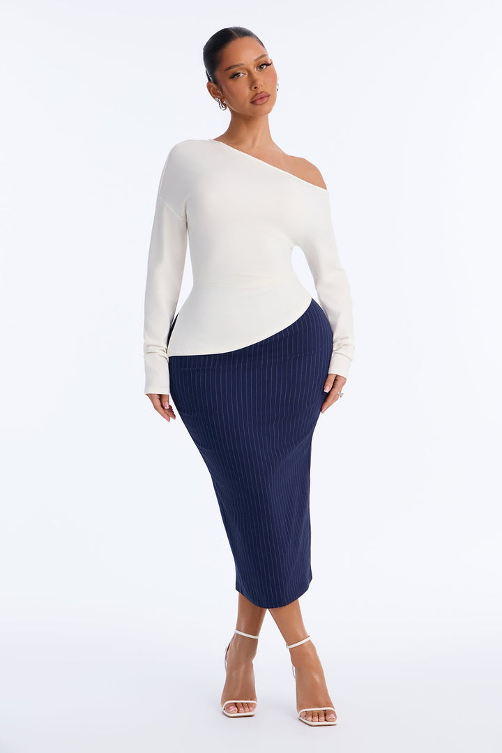 Women's Pinstripe Midi Skirt | Yvezi — 1
