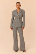 Women's Houndstooth Tweed Matching Pants Set — Button Front, Double Breasted | Yvezi — 1