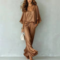 Elaris | Women's Draped V-Neck Wide-Leg Trouser Co-Ord Set — view 1