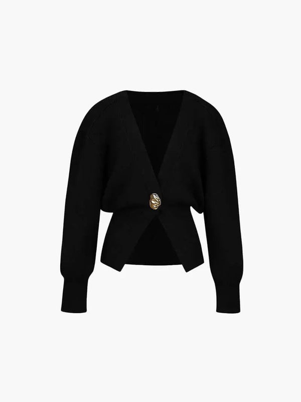 Women's Fitted Knit Cardigan with Statement Button — view 1