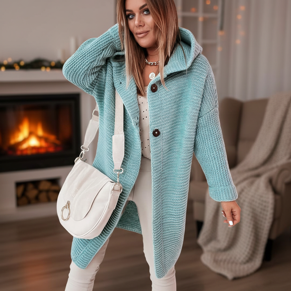 Rowena | Long Hooded Merino Wool Cardigan — view 1