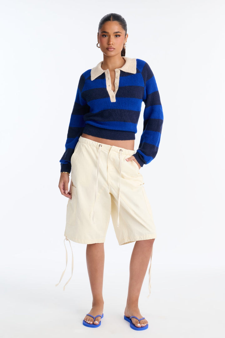 Women's Striped Knit Polo Sweater — Long Sleeve | Yvezi — 2