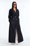 Women's Belted Coat — Double Breasted, Long Sleeve | Yvezi — 1