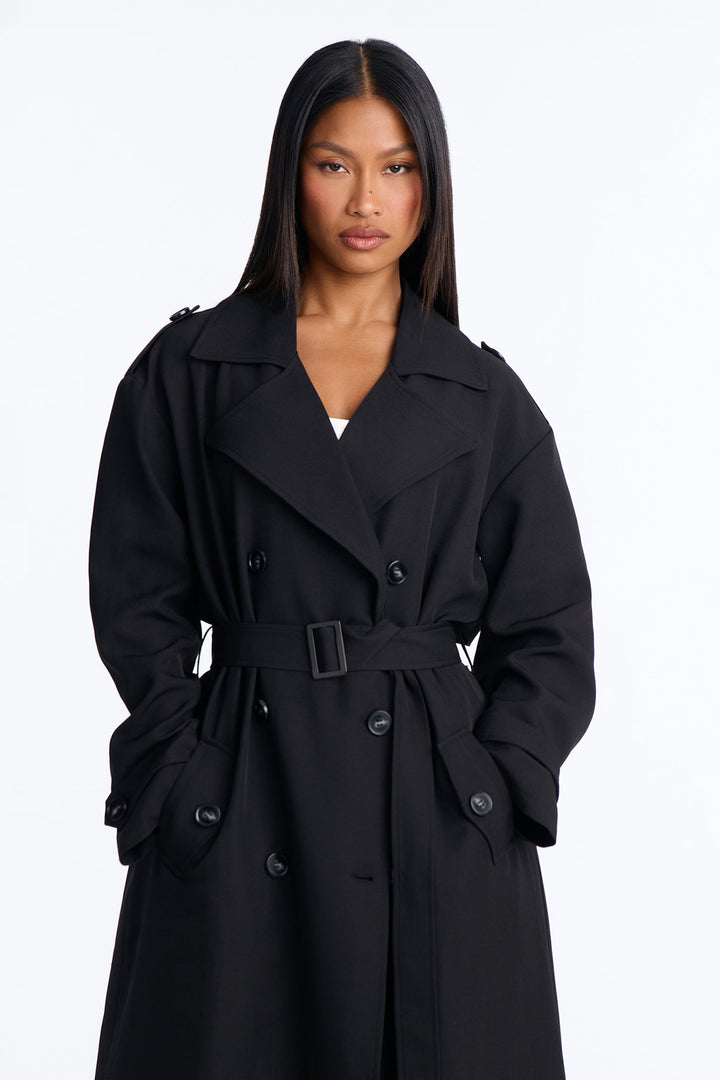 Women's Belted Coat — Double Breasted, Long Sleeve | Yvezi — 2