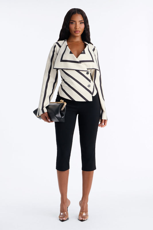 Women's Striped Oversized Blazer — Double Breasted, Long Sleeve | Yvezi — 2