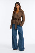Women's Pinstripe Belted Jacket | Yvezi — 1