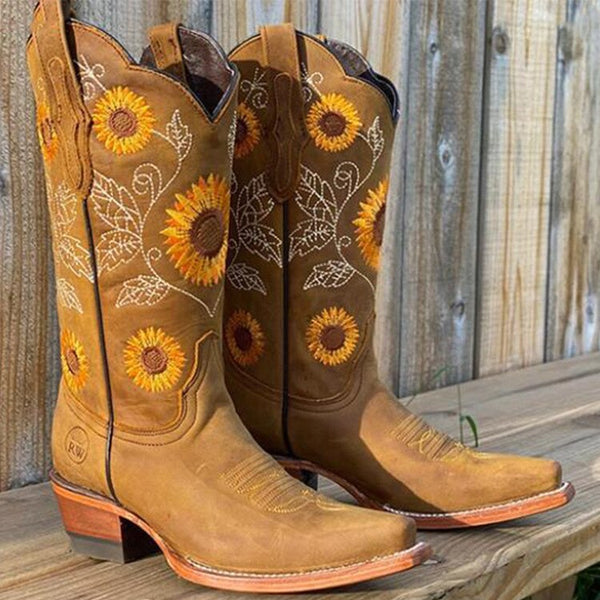Women's Embroidered Leather Boho Mid-Calf Boots — view 1