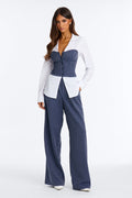 Women's Pinstripe Matching Pants Set — Long Sleeve | Yvezi — 1