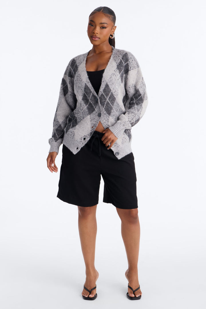 Women's Argyle Cardigan — Button Down, Long Sleeve | Yvezi — 2