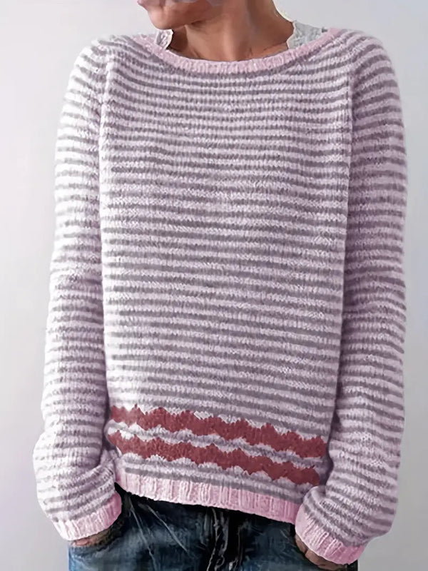 Calvara | Women's Striped Pullover Knit Sweater — view 1