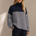 Vaelora | Women's Chevron Colour-Block Relaxed-Fit Funnel-Neck Knitted Jumper — view 1