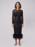 Women's Sequin Feather-Trim Christmas Party Midi Dress — view 1