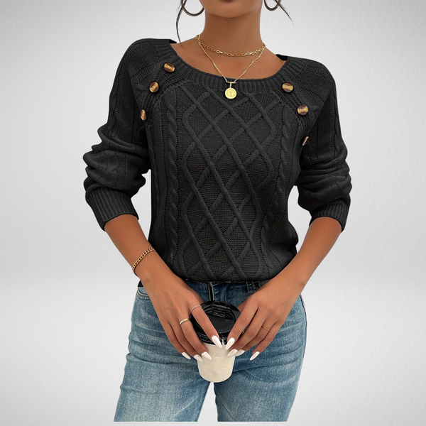 Women's Cable Knit Button Shoulder Crew Neck Jumper — view 1