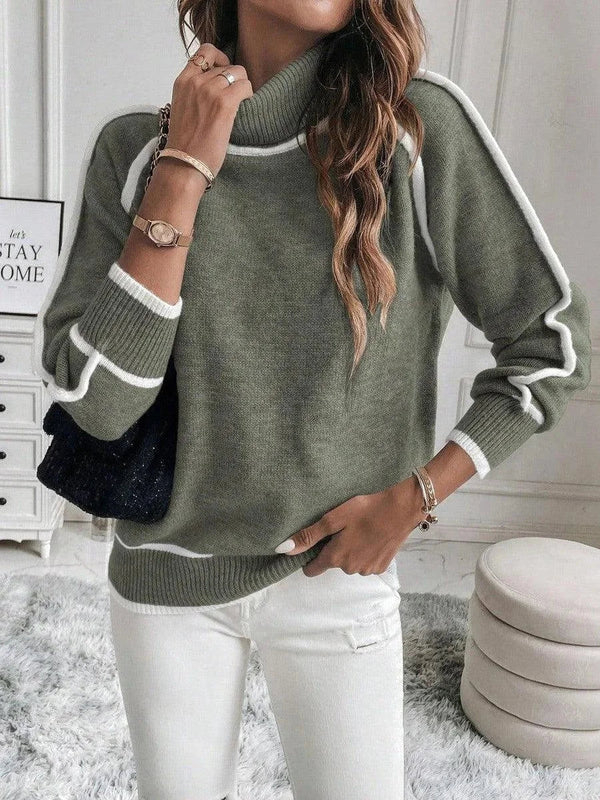 Women's Roll Neck Contrast Detail Knit Jumper — view 1